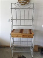 Metal Bakers rack with wooden shelf and drawers