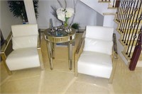 Modern White Leather & Chrome Chairs (Pair)