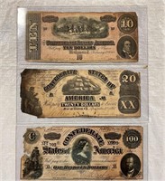 Three OLD Confederate Notes