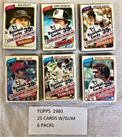 Six Sealed Packages of 1980 Topps Baseball Cards