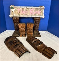 Tiki Wood Bookends, Wall Hangers & Sign