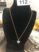 925 NECKLACE WITH HEART DROP-SMALL DIAMMOND CHIP
