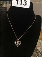 18" 925 GOLD-TONE NECKLACE WITH HEART 3CZS