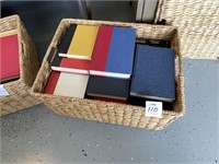 ASSORTED BOOKS W/ 2 COVERED WOVEN BOXES