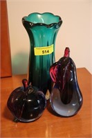 Art Glass Apple, Pear and Vase