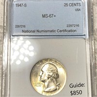 1947-S Washington Silver Quarter NNC - MS67+
