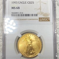 1993 $25 Gold Eagle NGC - MS68 1/2Oz