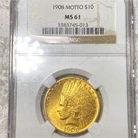 1908 $10 Gold Eagle NGC - MS 61 NM
