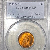 1909 V.D.B. Lincoln Wheat Penny PCGS - MS 64 RD