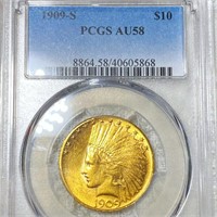 1909-S $10 Gold Eagle PCGS - AU58