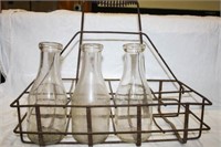 Metal Milk Bottle Carrier+3 milk bottles