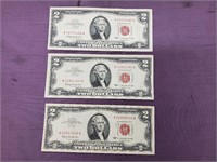 3- $2 United States Notes Red Seal