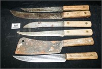 Large Knives8"-10"blades;Hickory Handles (6 total)