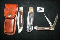 Schrade "Old Timer Knives (3); 1 Leather sheath