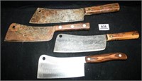 Meat Cleavers (4) with Wooden Handles