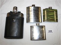 Flasks (4); Leather Bound Glass Flask;Jack Daniels