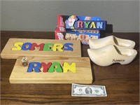 Wooden Childrens Toys, Puzzle, Shoes, Blocks