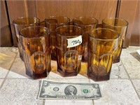 Set of 7 Amber Colored Glasses