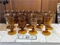 Set of 9 Amber Colored Glasses