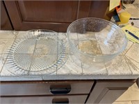 Large Glass Serving Bowl and Platter