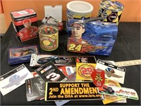 NASCAR tins and stickers/decals and lunchbox