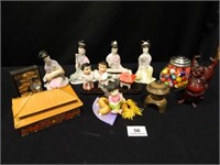 Asian Figurines; Pagoda w/Music Box; Assorted