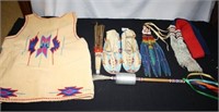 Native American Beads and Sewn Items; Feathers
