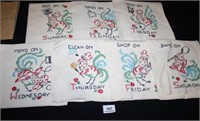 Rooster HandEmbroidered Days of the Week TeaTowels