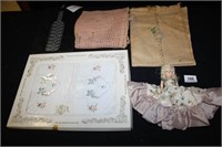 Vintage Plastic Doll; "Imported Pillow Cases"; Tow