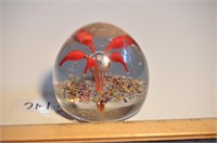 Red Flower Paperweight with Pontail *Condition