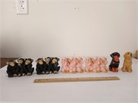 (6) Animal Resin Figures-Dogs Monkeys & Pigs