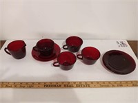 Ruby Red Cups, Saucers & Creamer