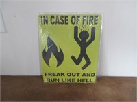 "In Case of Fire...."  Metal Sign New