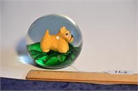 1976 Artist Signed Dog on Green Glass Paperweight