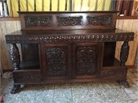 79" x 22" x 52" Large Heavy Wood Carved Buffet