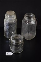 3 Decorative Clear Canning Jars 1 Old Judge Style