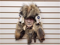 Indian Head w/ Wolf Head Dress Wall Hanging