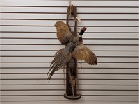 Flying Pheasant Full Body Mount on Fence Post