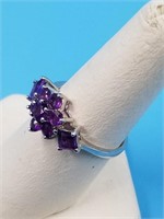 Sterling silver ring with amethysts size 8