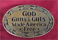 God guns & guts made in America belt buckle