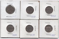 Lot of 6 Canada Nickels