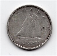 1947 Maple Leaf Canada 10 Cents