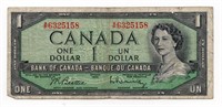1954 Bank of Canada $1 Banknote
