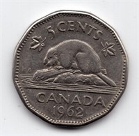 1962 Canada Double Date 5 Cents