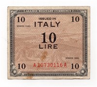 1943 Italy Allied Military Currency 10 Lire