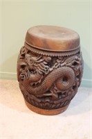 24" Indonesia Teak Wood Carved Garden Stool