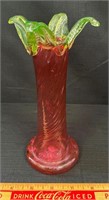 UNIQUE VICTORIAN HAND BLOWN VASE W APPLIED TRIM