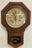 GREAT ANTIQUE OAK REGULATOR CLOCK W CALENDAR DIAL