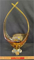 NICE MID CENTURY LORRAINE ART GLASS AMBER BASKET