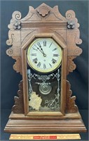 SCARCE ANTIQUE WATERBURY CLOCK W KEY & PENDULUM